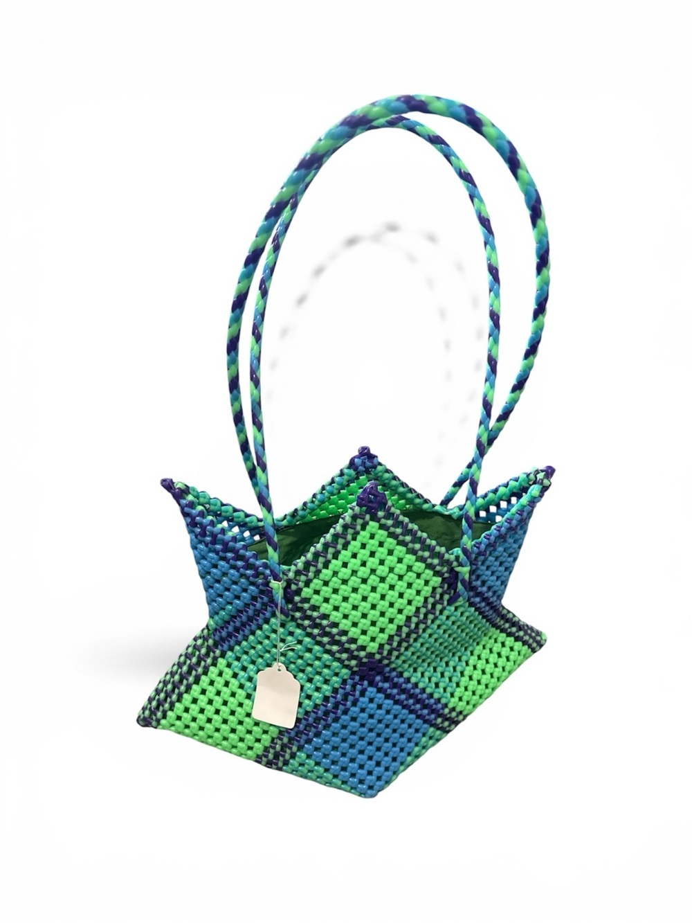 Recycled plastic Handwoven Blue & Green Tote Bag